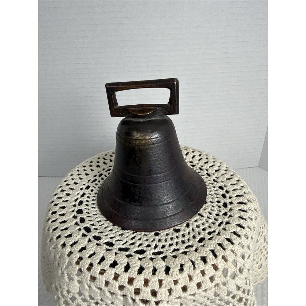Antique Cast Bronze Bell w/ Linear Guessing 19th century. Some Say Cow, Marking